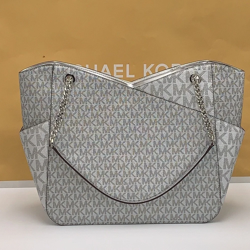 Michael Kors Jet Set Travel Large Chained Tote Shoulder Bag MK  Silver  NWT